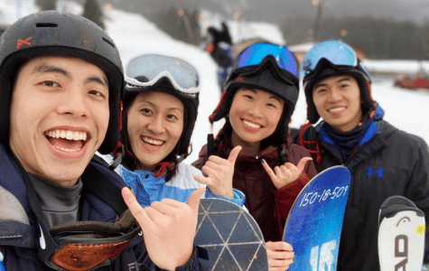 People wearing ski gear smiling